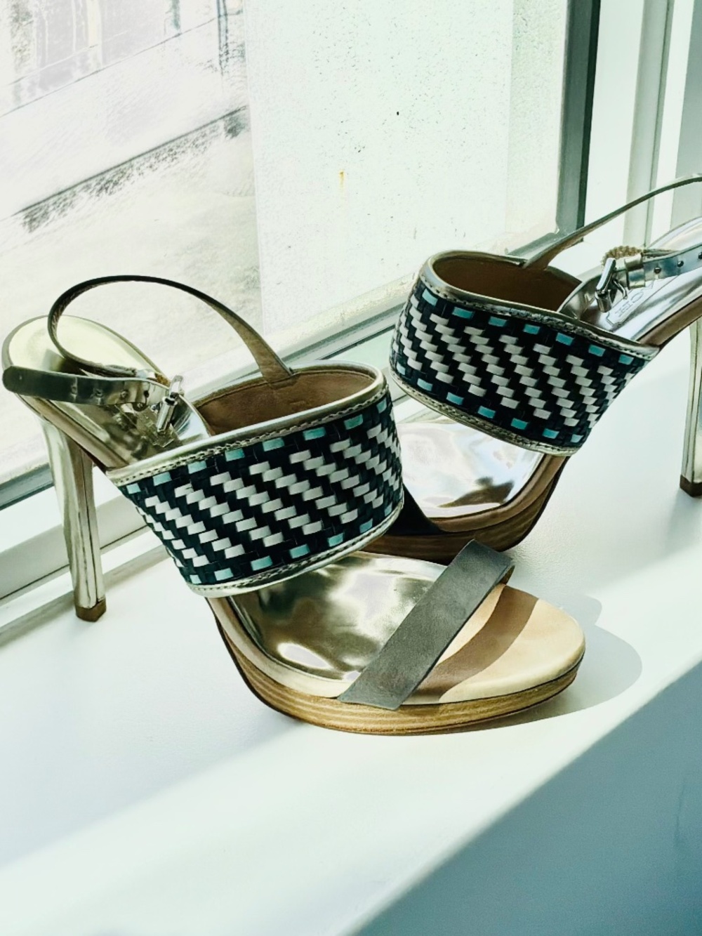 COACH Steffi Woven Metallic Slingback Woven Stiletto Heels - Size 6B